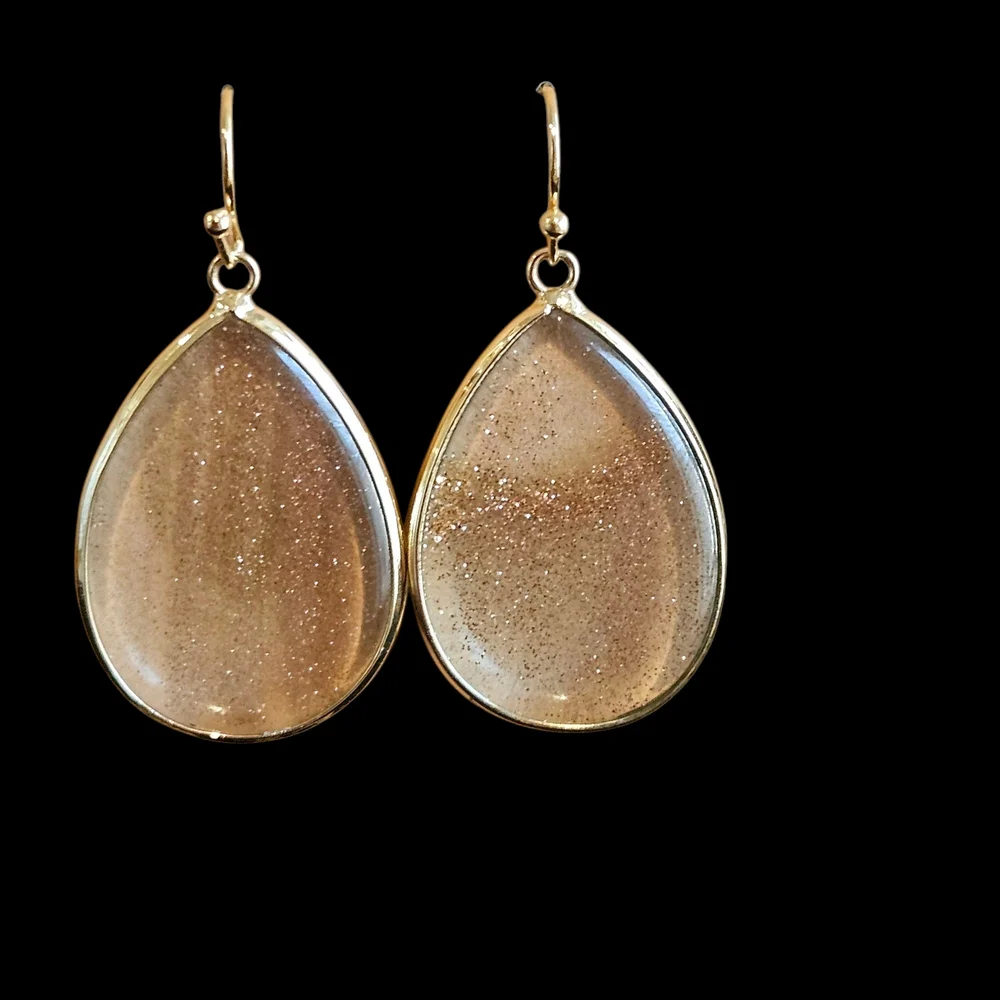 NWT - 18k Gold Celestial Glitter Teardrop Earrings - Picture 1 of 13